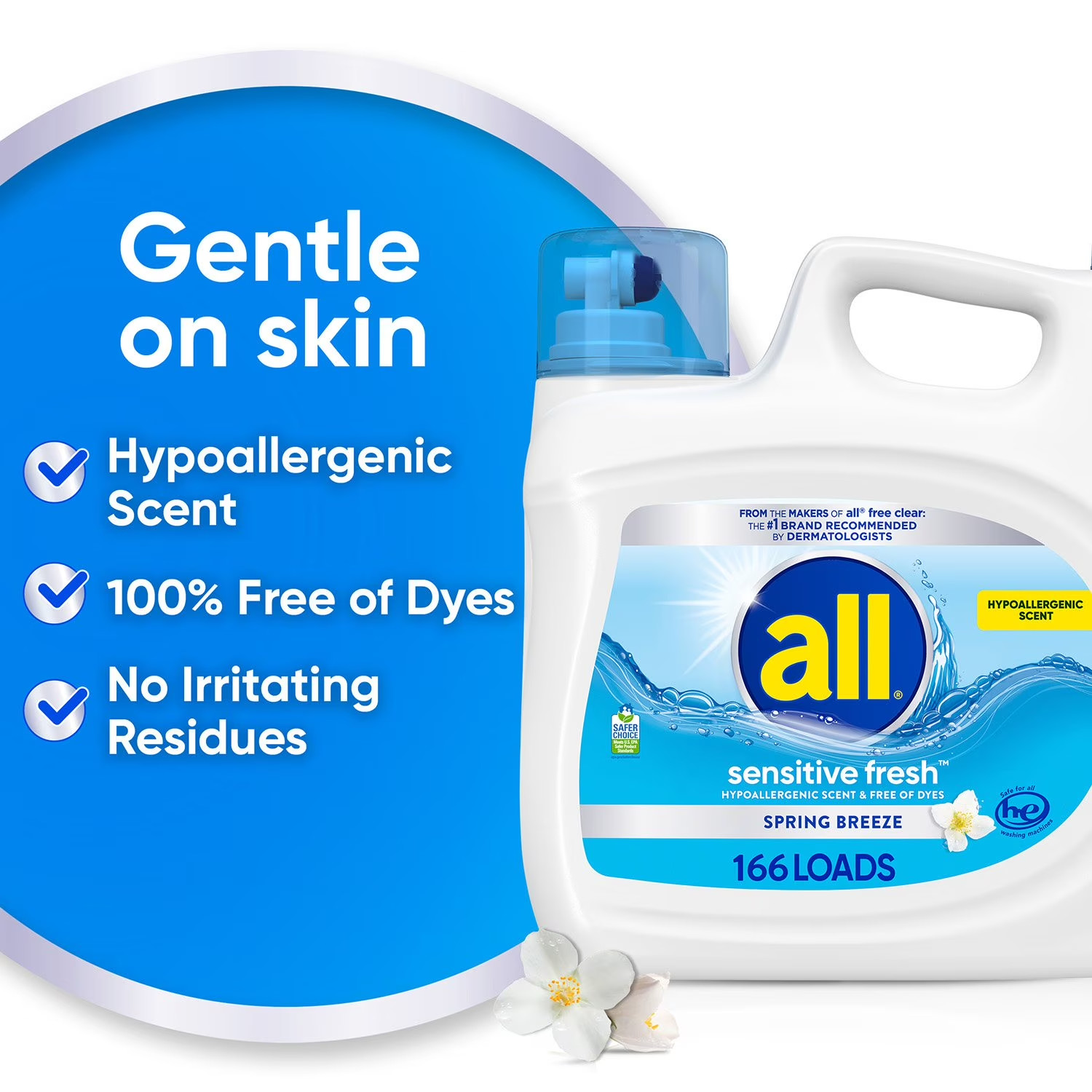 All Sensitive Fresh Liquid Laundry Detergent 208 fl oz 166 Loads Hypoallergenic