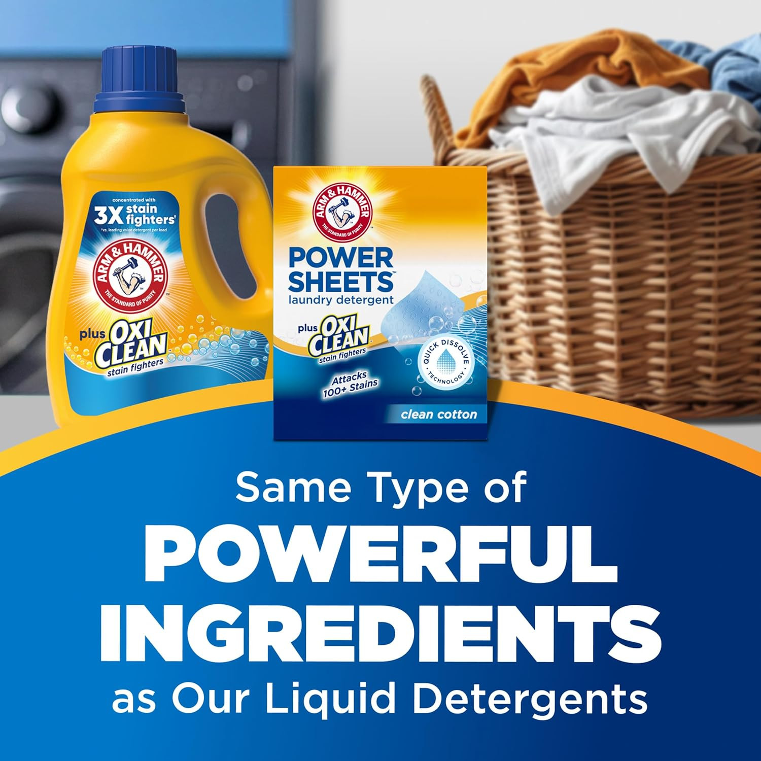 Power Sheets Laundry Detergent plus Oxiclean Stain Fighters, Clean Cotton Scent,