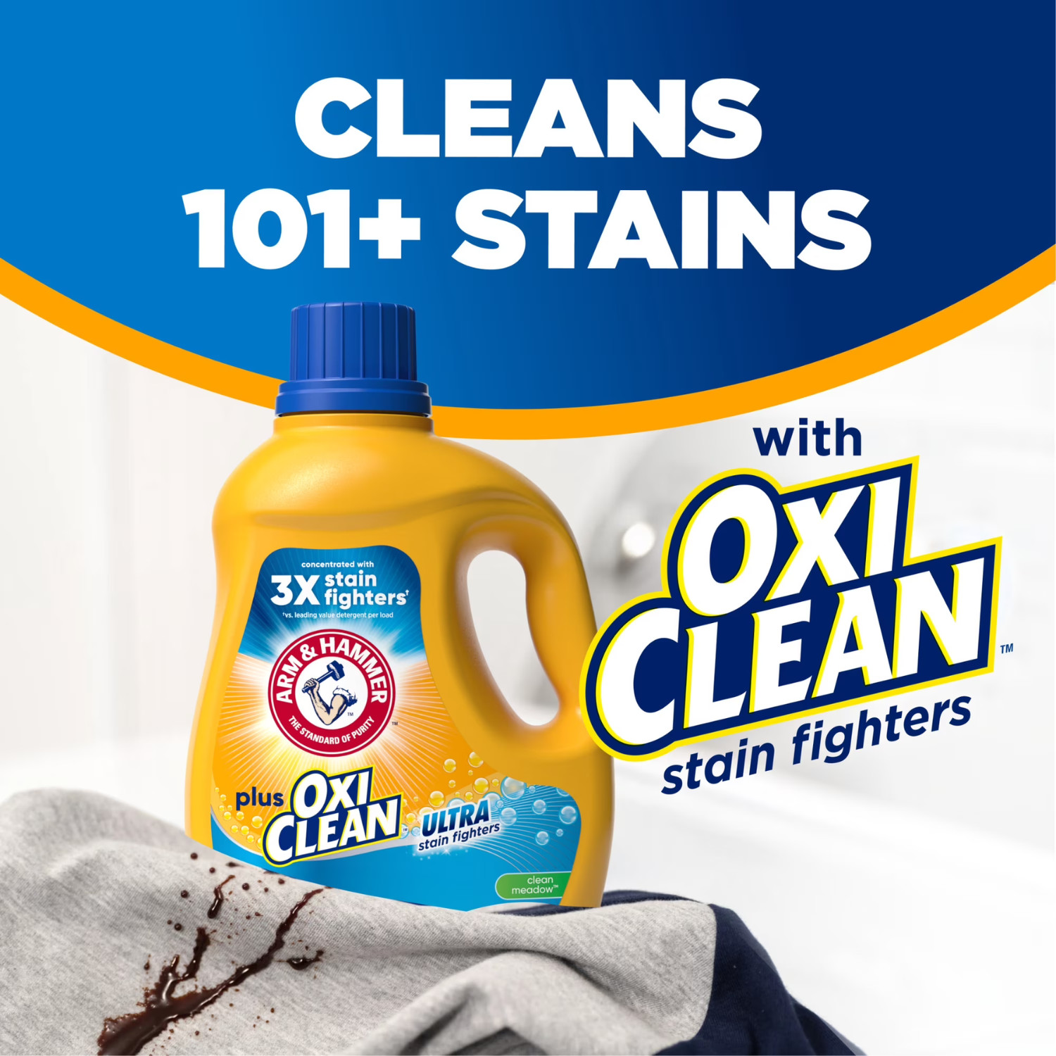 ARM & HAMMER OxiClean Laundry Detergent Clean Meadow 96.2oz 74 Loads, 3 Pack