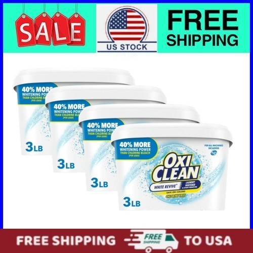(4 pack) OxiClean White Revive Laundry Bleach and Stain Remover Powder, 3 lb