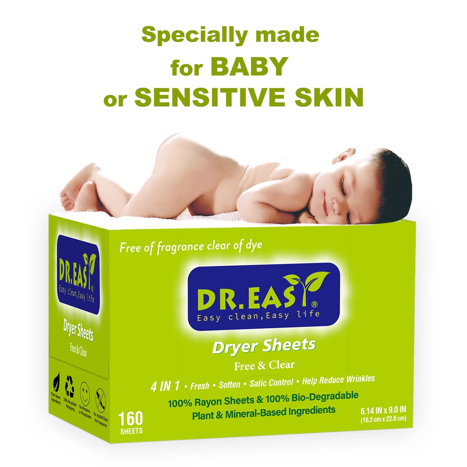 Dr.Easy Dryer Sheets & Clear Plant Based all ingredients for Sensitive Skin 1…