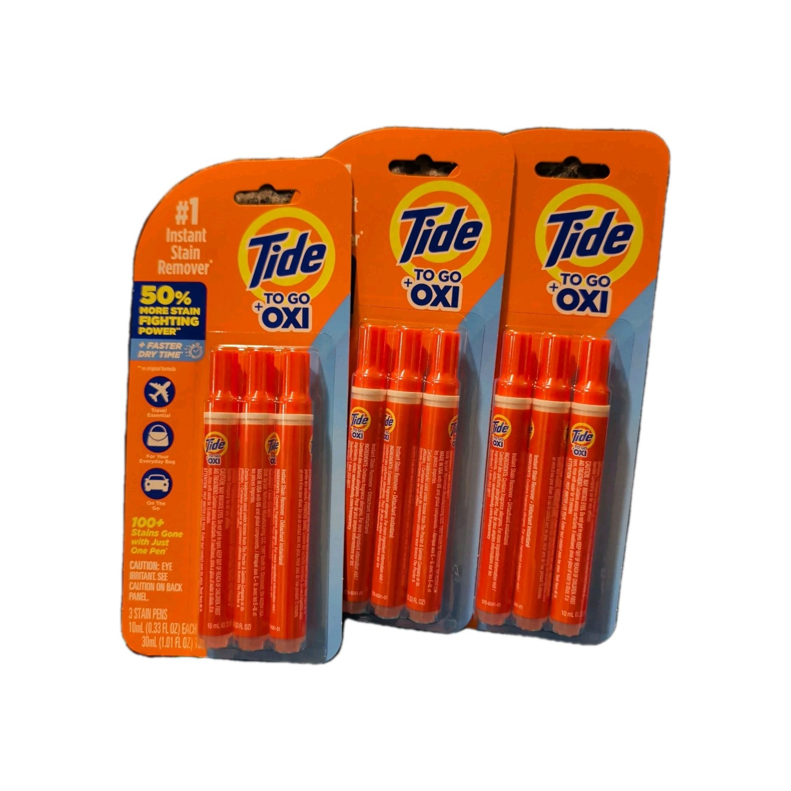 Tide Stain Remover+Oxi for Clothes, To Go Pen, 3 Pack (9 Total Pens)