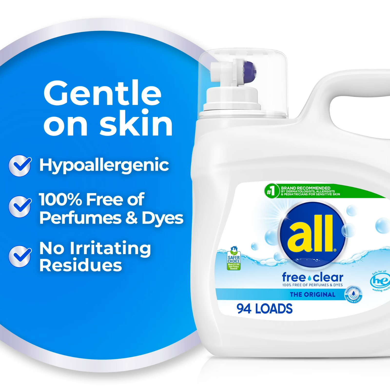 3 Pack all Free Clear Liquid Laundry Detergent, 118 oz, 94 Loads
