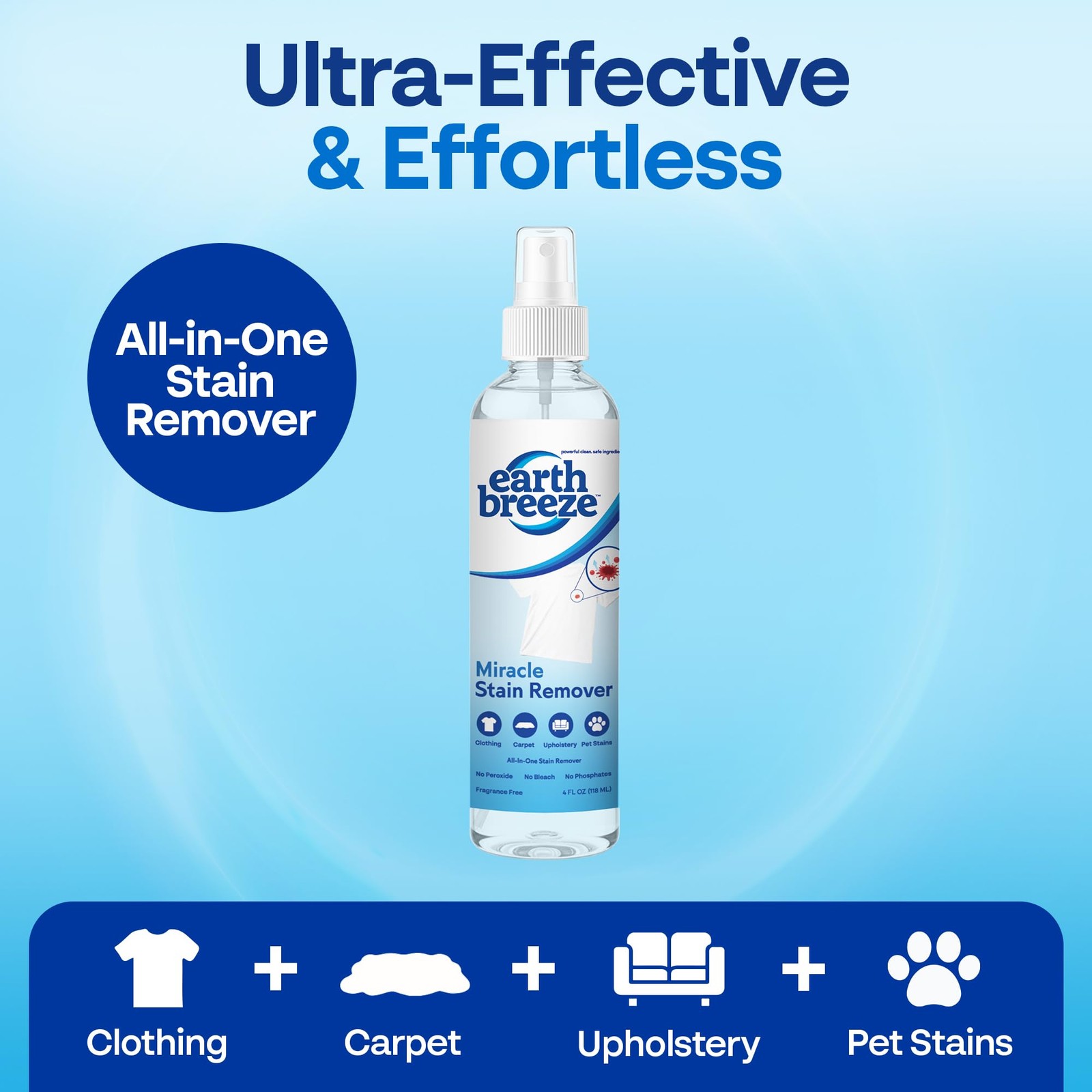 Earth Breeze Miracle Stain Remover Spray – Powerful 8 Fl Oz (Pack of 1)
