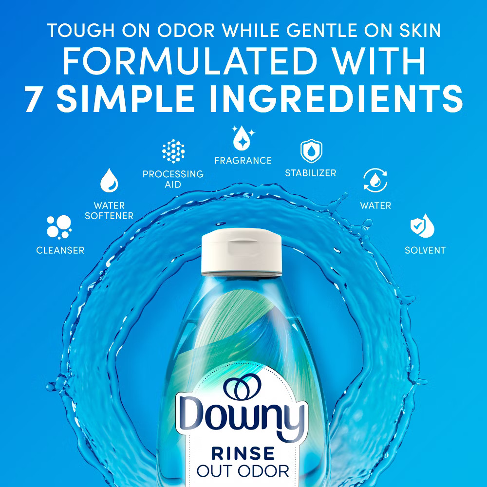 Downy Rinse Out Odor Laundry Rinse, Tackles Tough Odor, Fabric Softener – 25.5oz