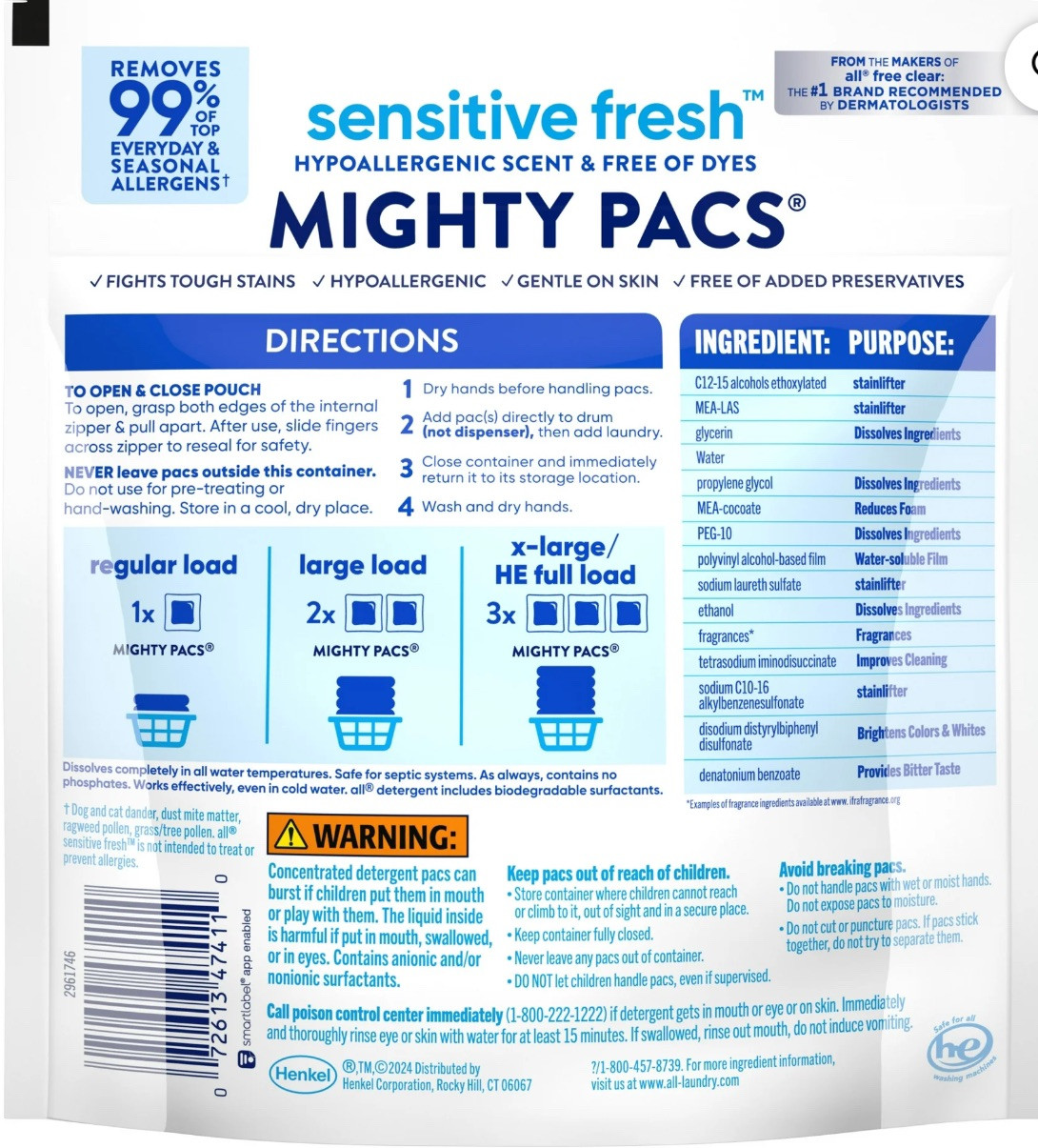 All Sensitive Fresh Mighty PACs Laundry Detergent, Spring Breeze 19ct Lot Of 3