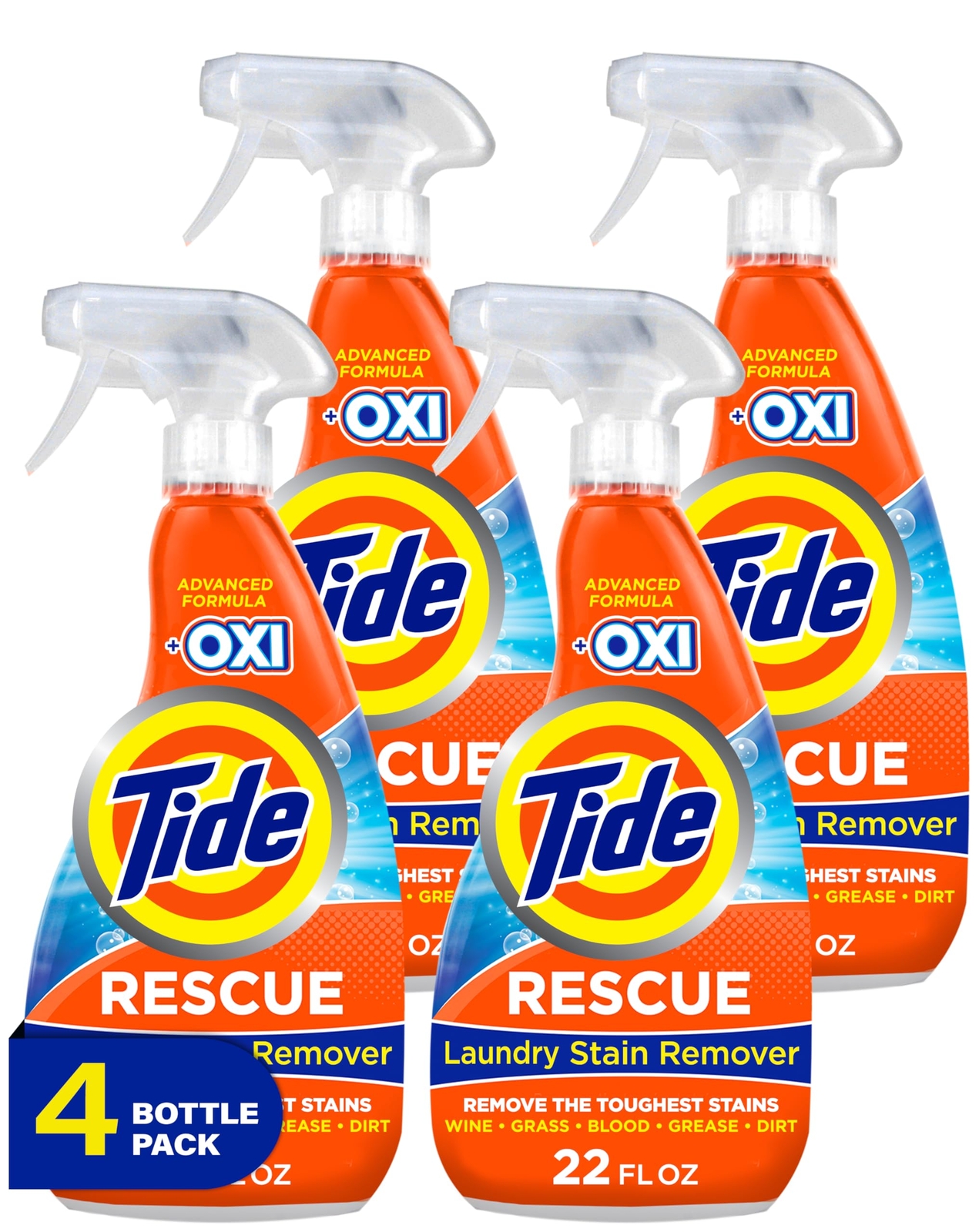 Tide Rescue Laundry Stain Remover Spray 22 Fl Oz Pack of 4 Tough on Stains