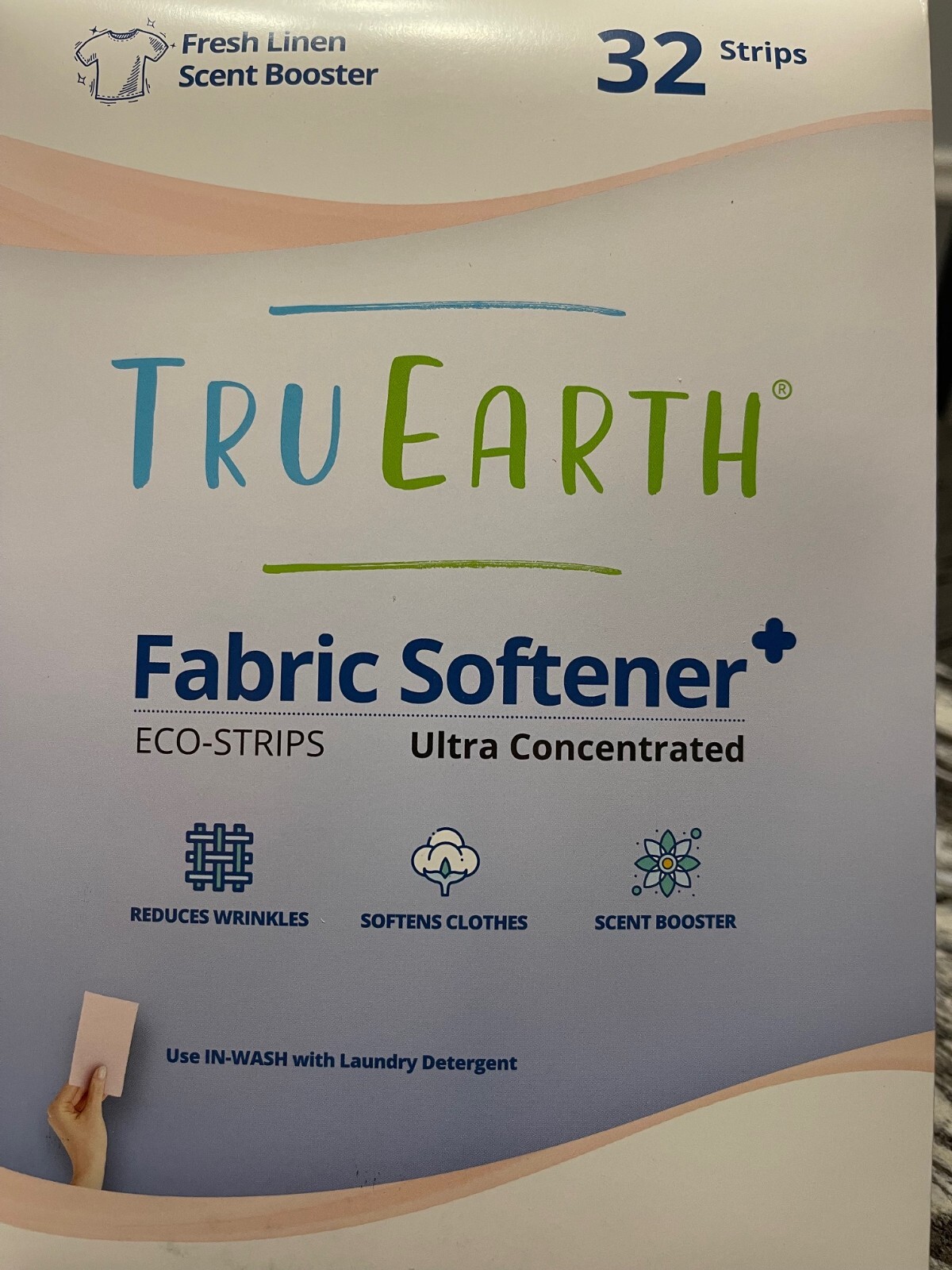 TRU EARTH FABRIC SOFTENER IN WASH ECO STRIPS FRESH LINEN 2 PKGS / 32 STRIPS EACH