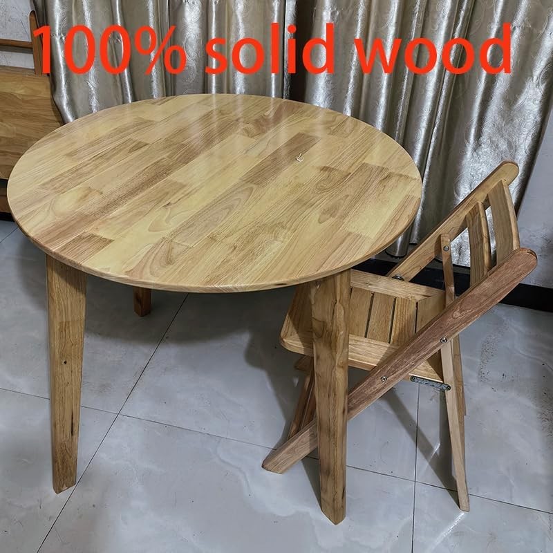 34.7″ Solid Wood Round Dining Table for Indoor/Outdoor Use, Easy Assembly