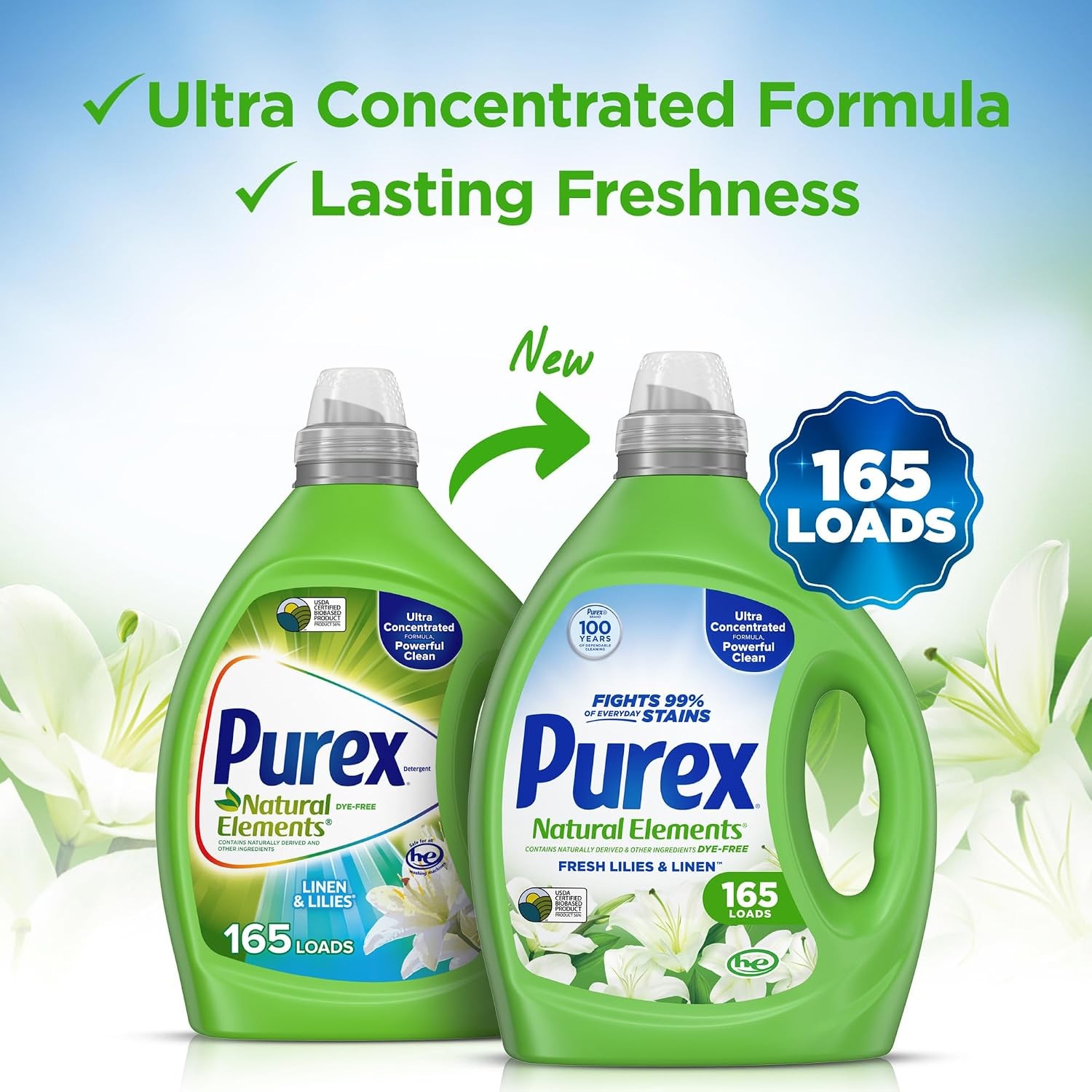 Natural Elements Fresh Lilies & Linen Liquid Detergent, 82.5 oz, 165 Loads,