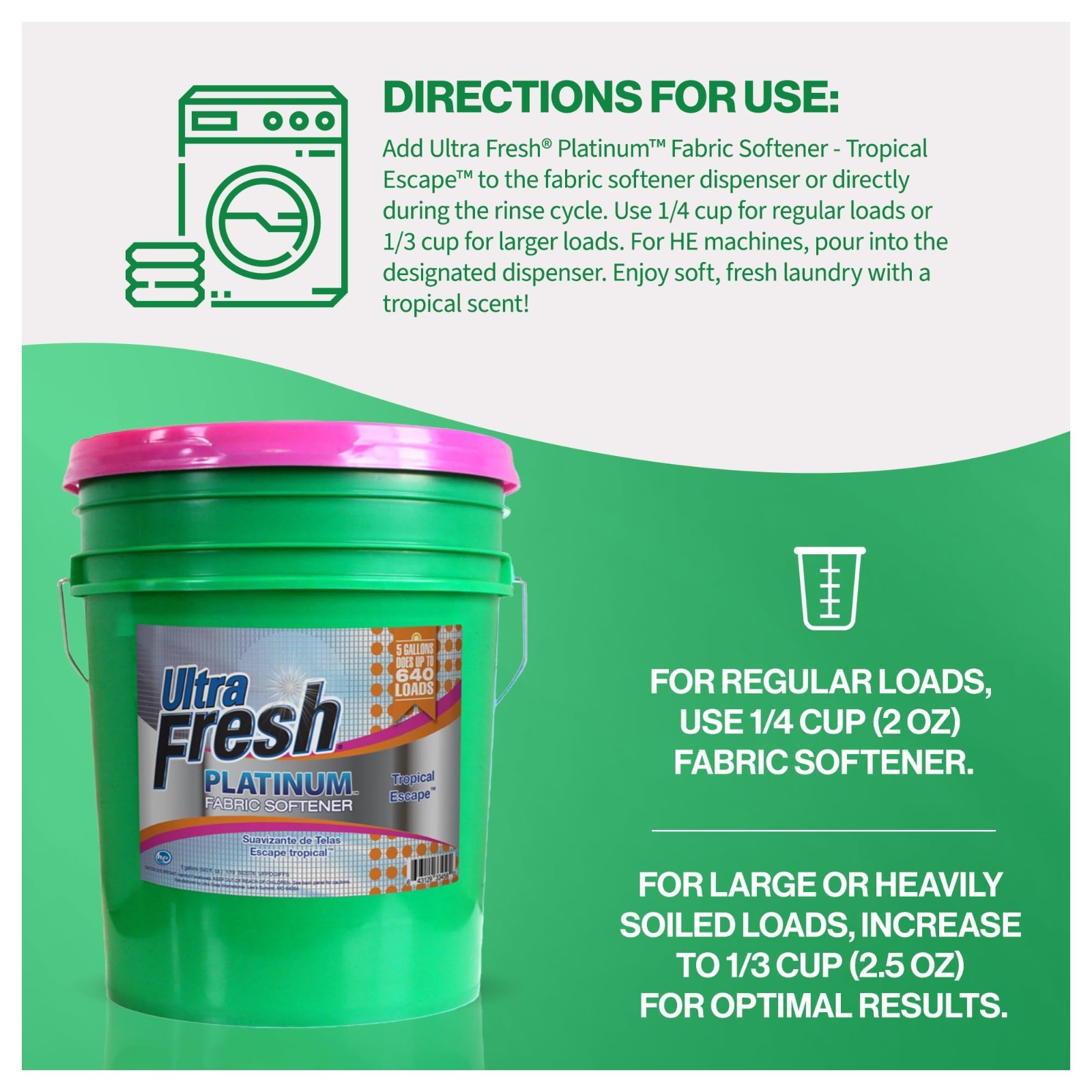 5 Gallon Liquid Fabric Softener for All Machines, 640 Loads, Tropical Escape Sce
