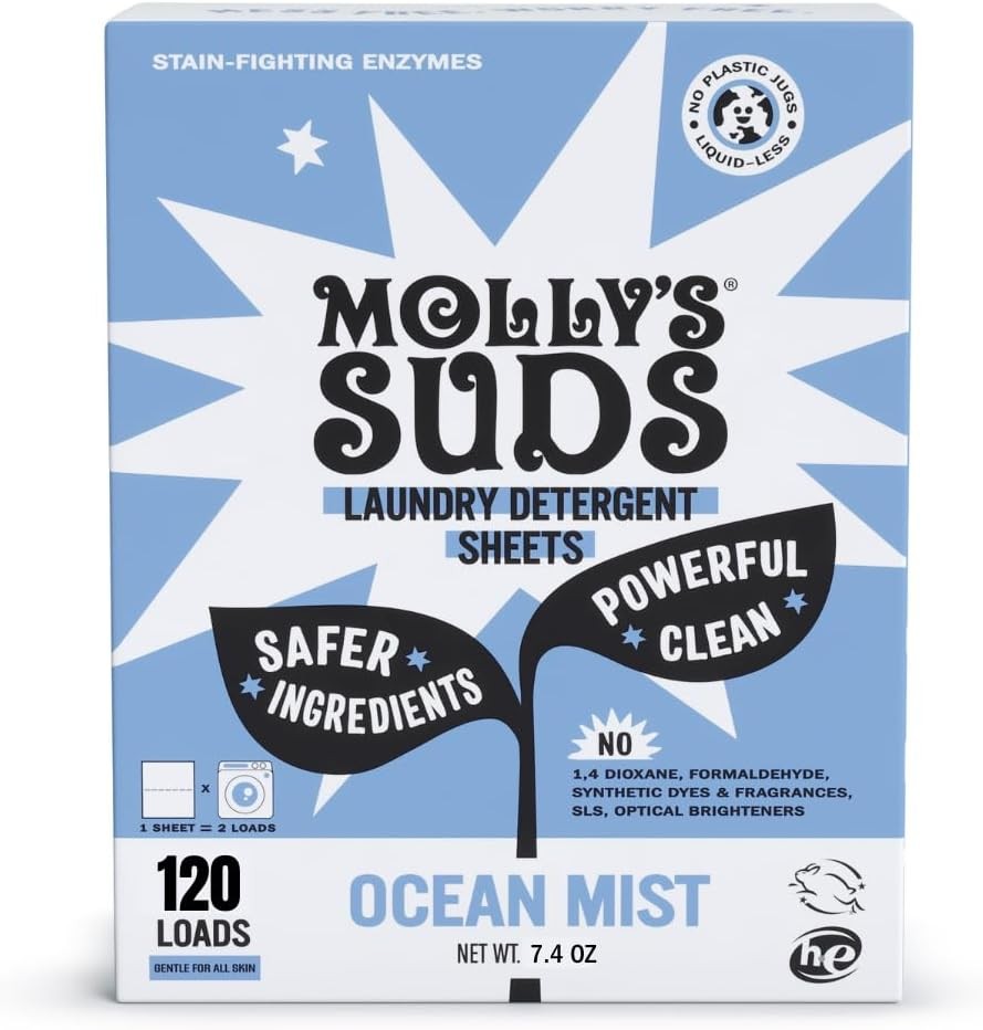 Molly’s Suds Laundry Detergent Sheets Gentle on Sensitive Skin Powerful