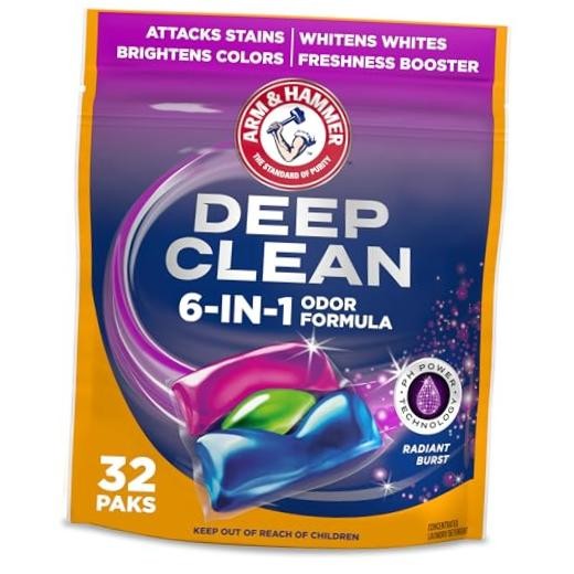 32 Count Deep Clean Odor Formula Laundry Detergent – Radiant Burst – Pack of 1