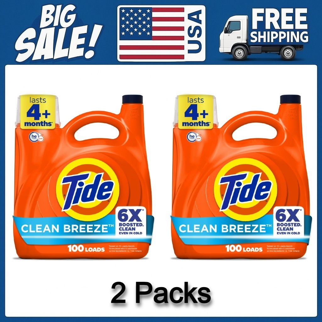 2 Packs Tide Laundry Detergent Liquid with 6X Boosted Cleaning Power, Clean Bree