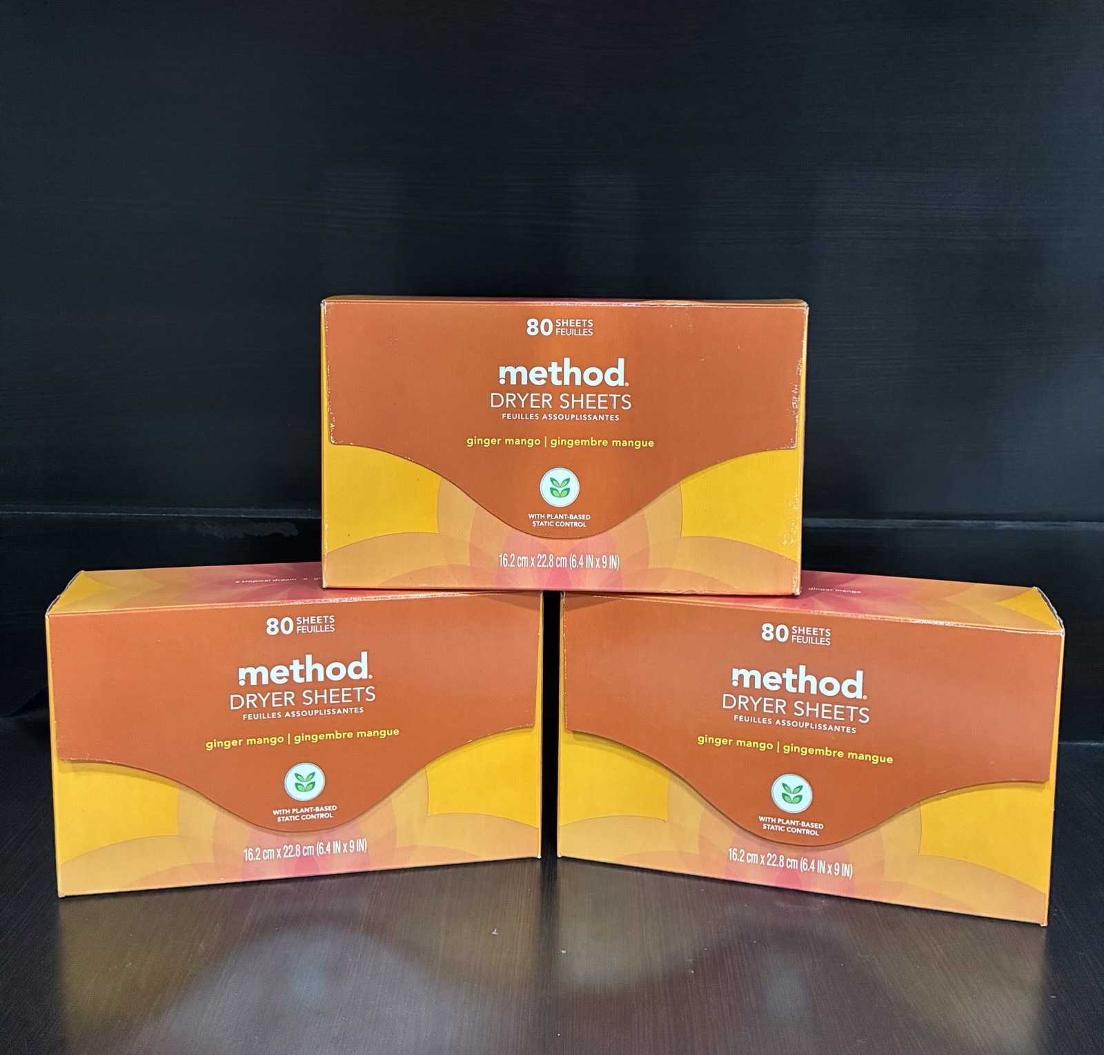 3x Method Dryer Sheets Ginger Mango 80 Sheets Per Box