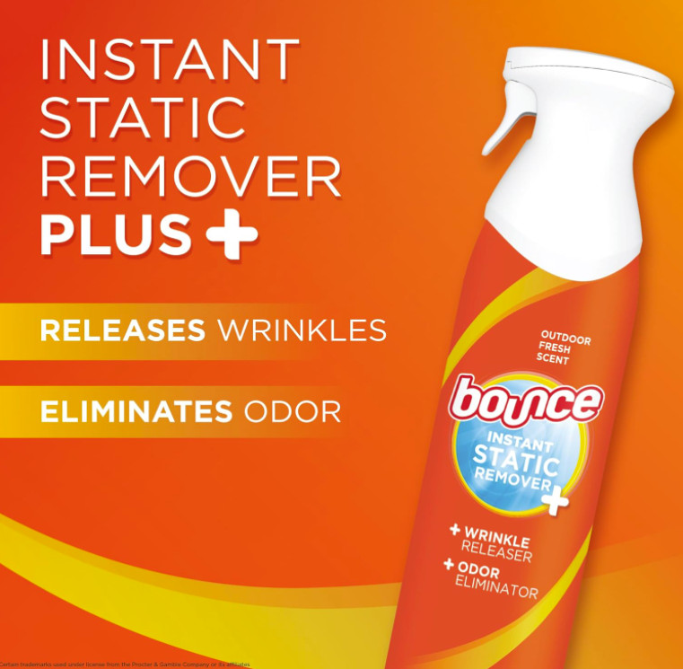 Bounce Anti Static Spray, Wrinkle Release, Odor Eliminator, 9.7oz