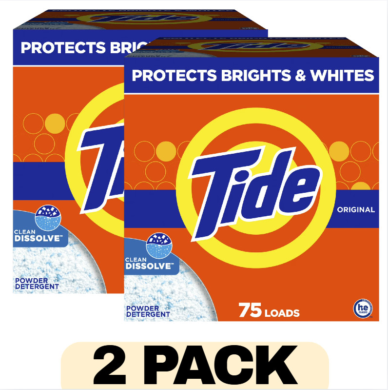 2 Pack Tide Powder Laundry Detergent Original Scent 85 oz 75 Loads Bundle