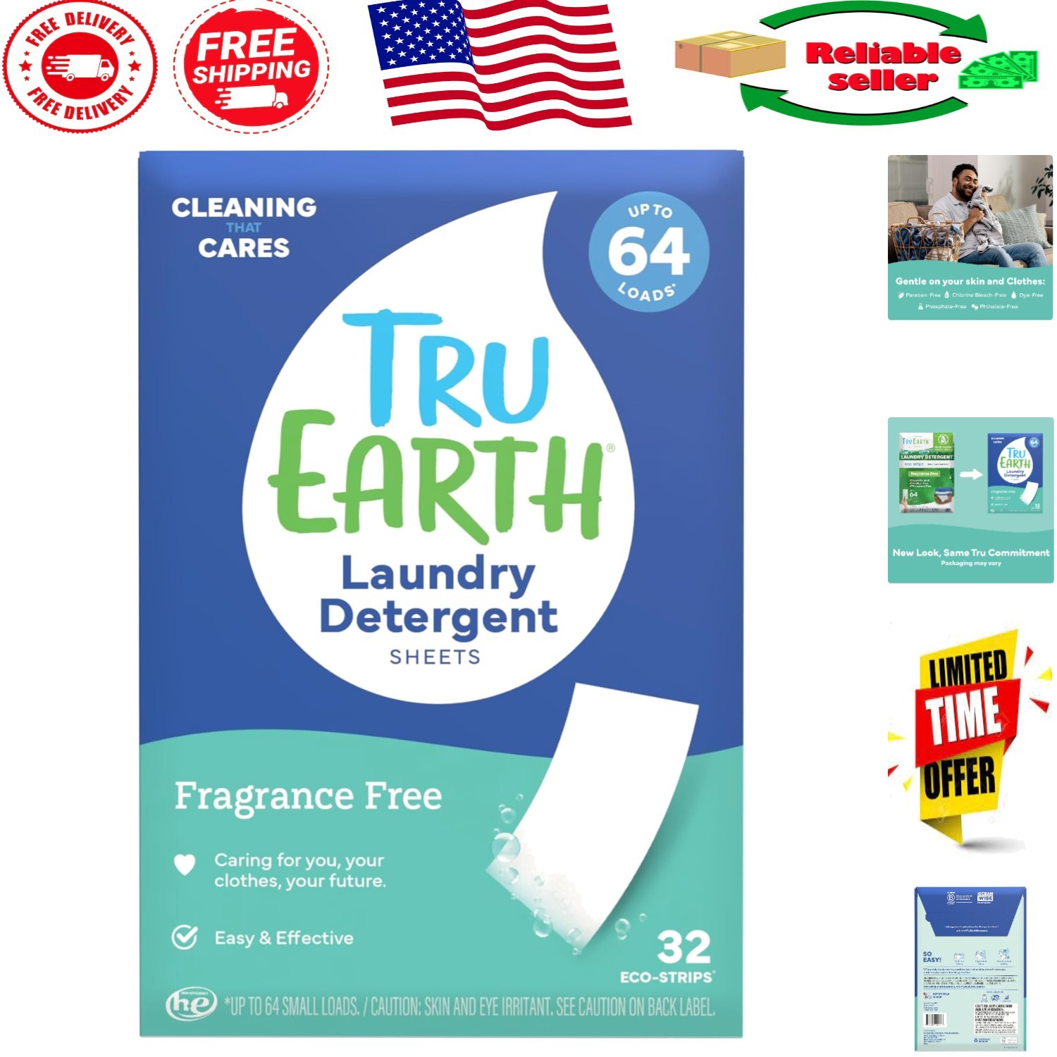 32 Pack Hypoallergenic Baby Laundry Detergent Sheets – Fragrance-Free & Gentle