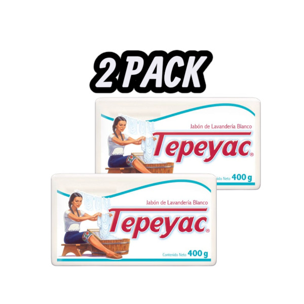 TEPEYAC WHITE LAUNDRY SOAP BAR, 2 PACK 400G FOR TOUGH STAIN REMOVAL BIODEGRADAB