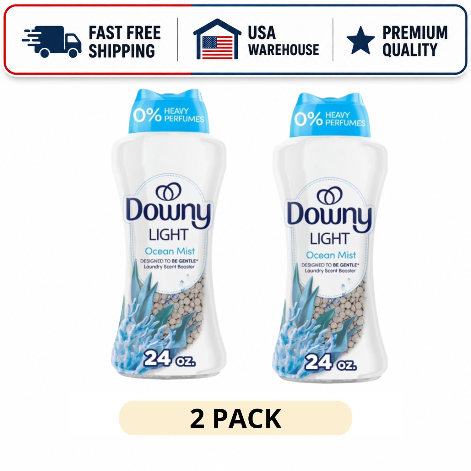 (2 Pack) Downy Light In-Wash Laundry Scent Booster Beads Ocean Mist 24 oz