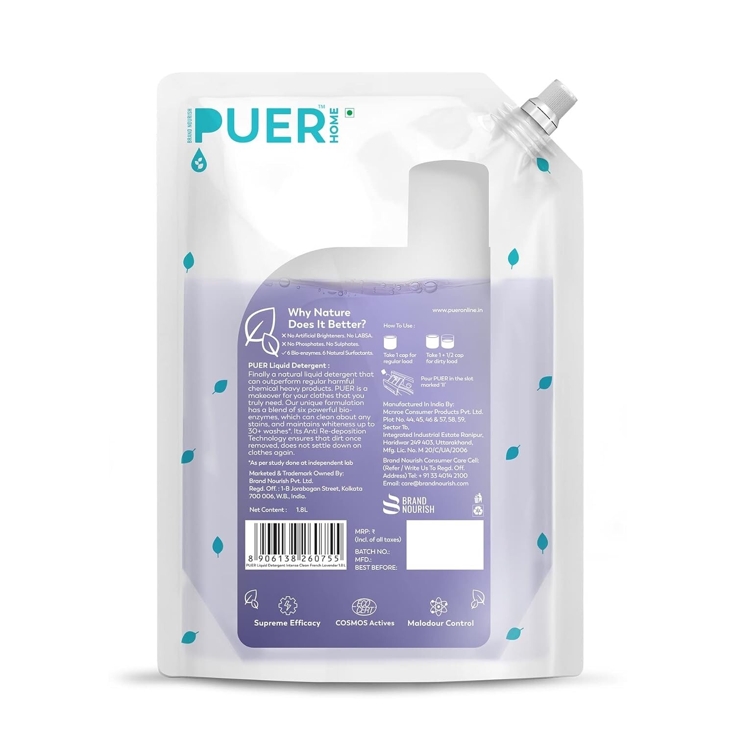 PUER Natural Laundry Liquid Detergent 1.8L Refill Pouch