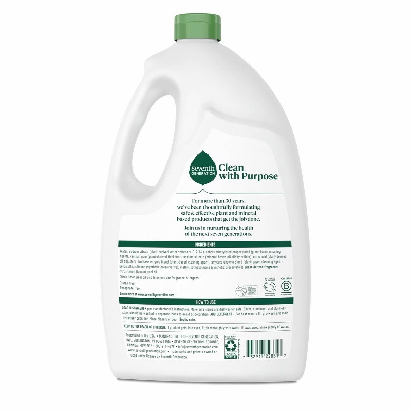 Seventh Generation Lemon Dishwasher Detergent Gel, 70oz, Dye-Free