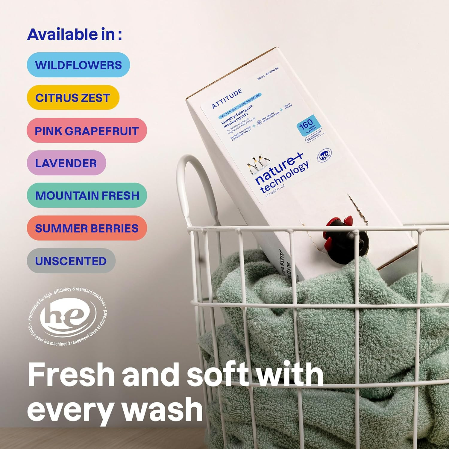 ATTITUDE Liquid Laundry Detergent Refill, EWG Verified, HE Compatible, Plant-Bas
