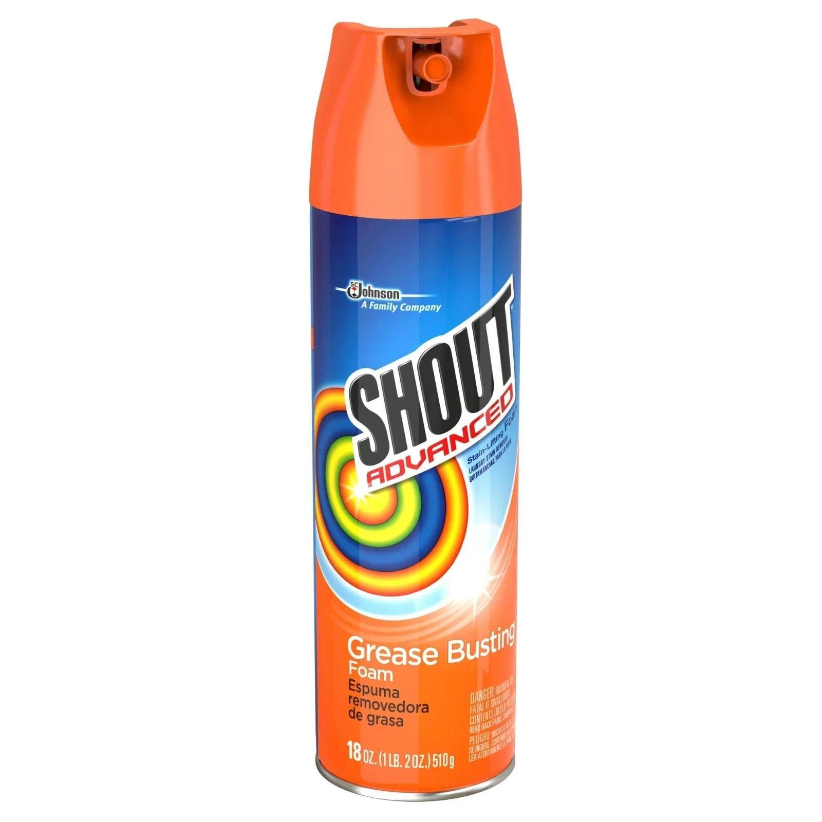 Shout Advanced Grease Busting Foam Stain Remover 18 oz Laundry Pre Treat Spray