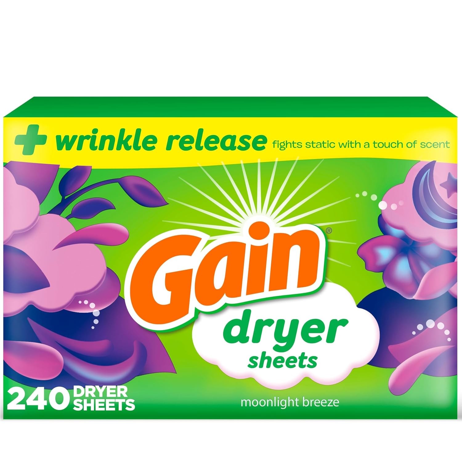Gain, Laundry Dryer Sheets, Fabric Softener Anti Static Sheets, Moonlight Breeze