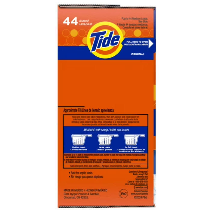 4 Box Tide Powder Laundry Detergent, Original Scent, 50 oz, 44 Loads Box