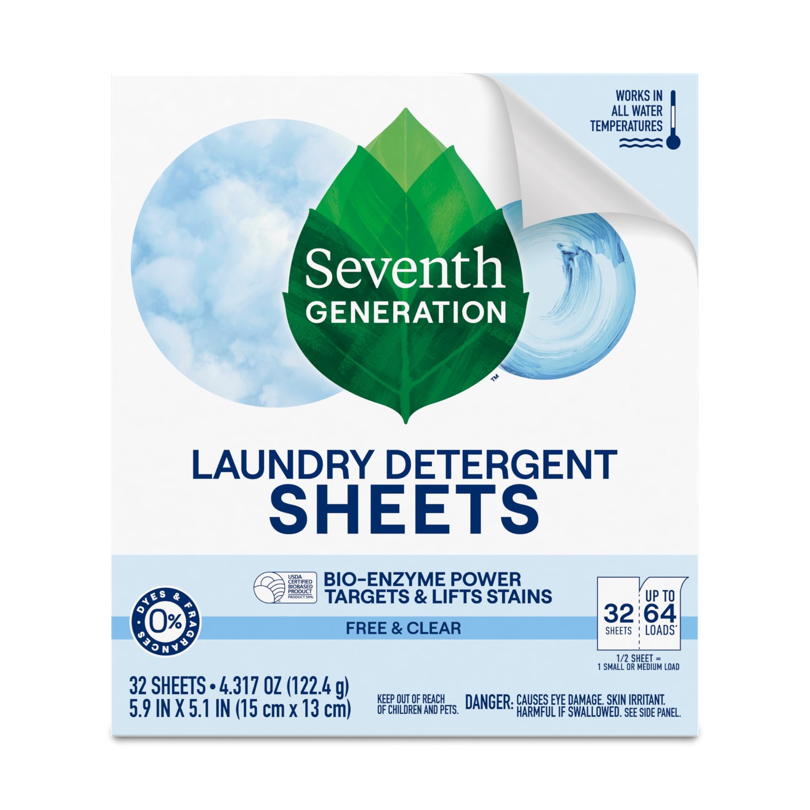 Seventh Generation Free Clear Laundry Detergent Sheets 32 Count Stain Lifting