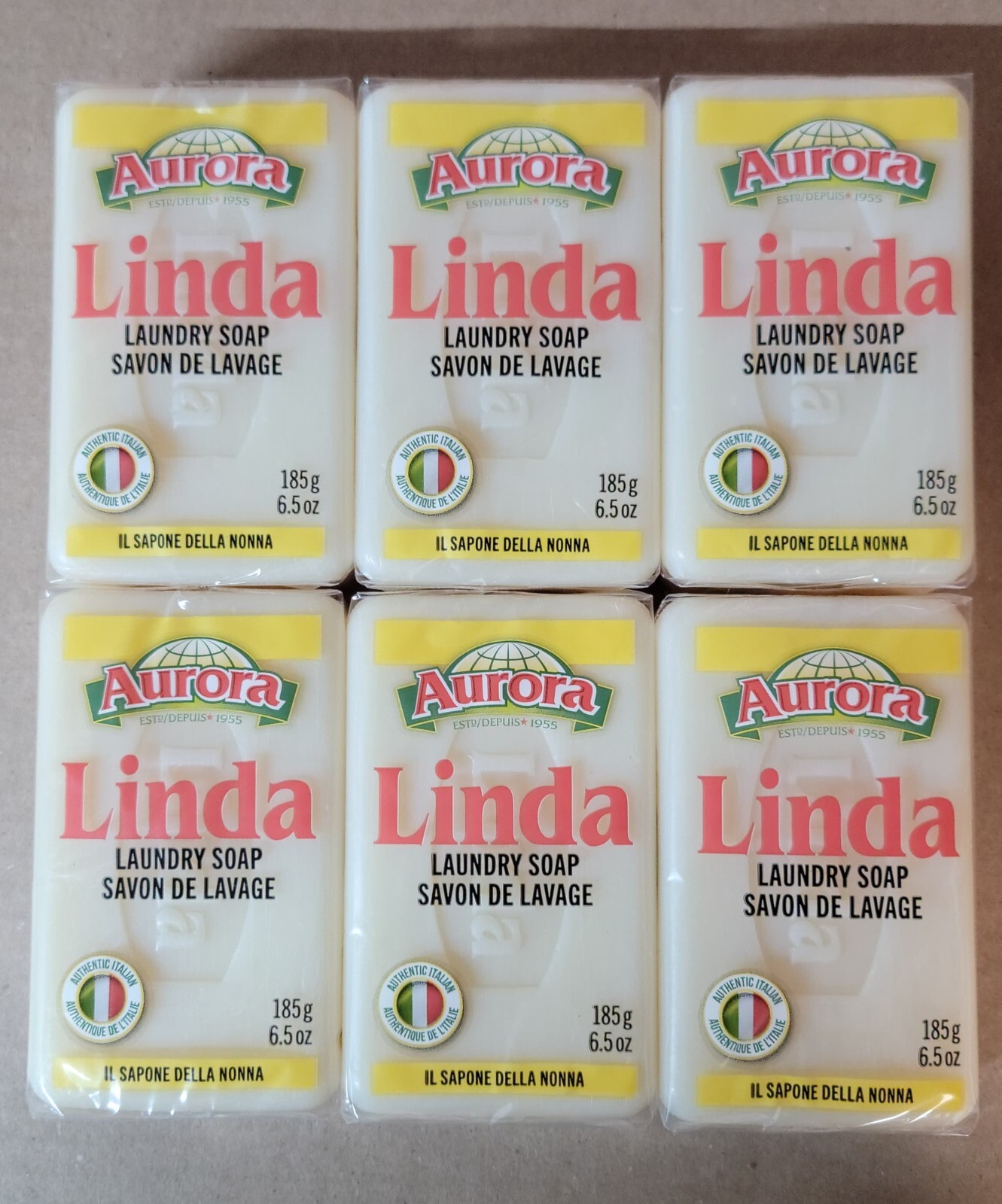 6 x Linda Italian Laundry Soap 6.5 Ounce Bar natural ingredient – FREE SHIPPING