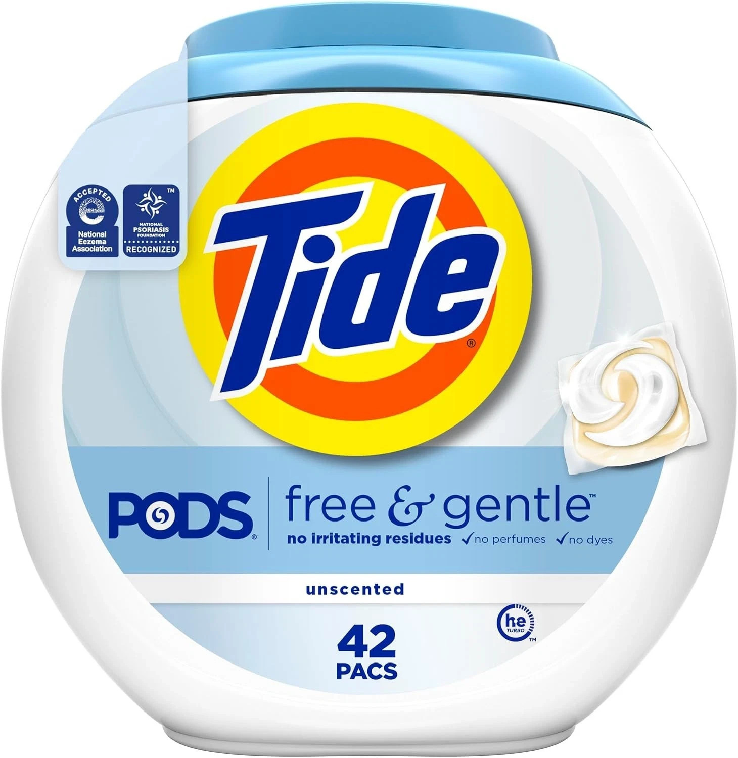 Tide Free & Gentle Laundry Detergent Pods, 42 Count, Unscented & Hypoallerge NEW