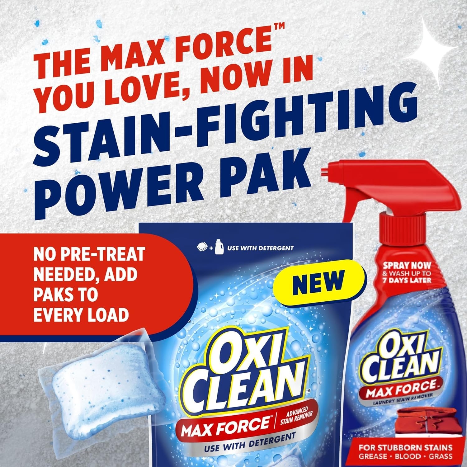 Max Force Advanced Stain Remover Power Paks, 24 Count | Use with Detergent, 2…