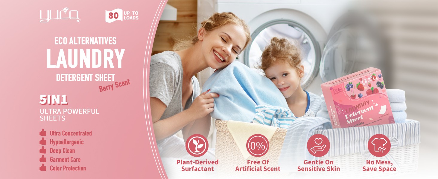 Laundry Detergent Sheets Berry Scent 80 Loads Eco Laundry Soap Washer Sheet,