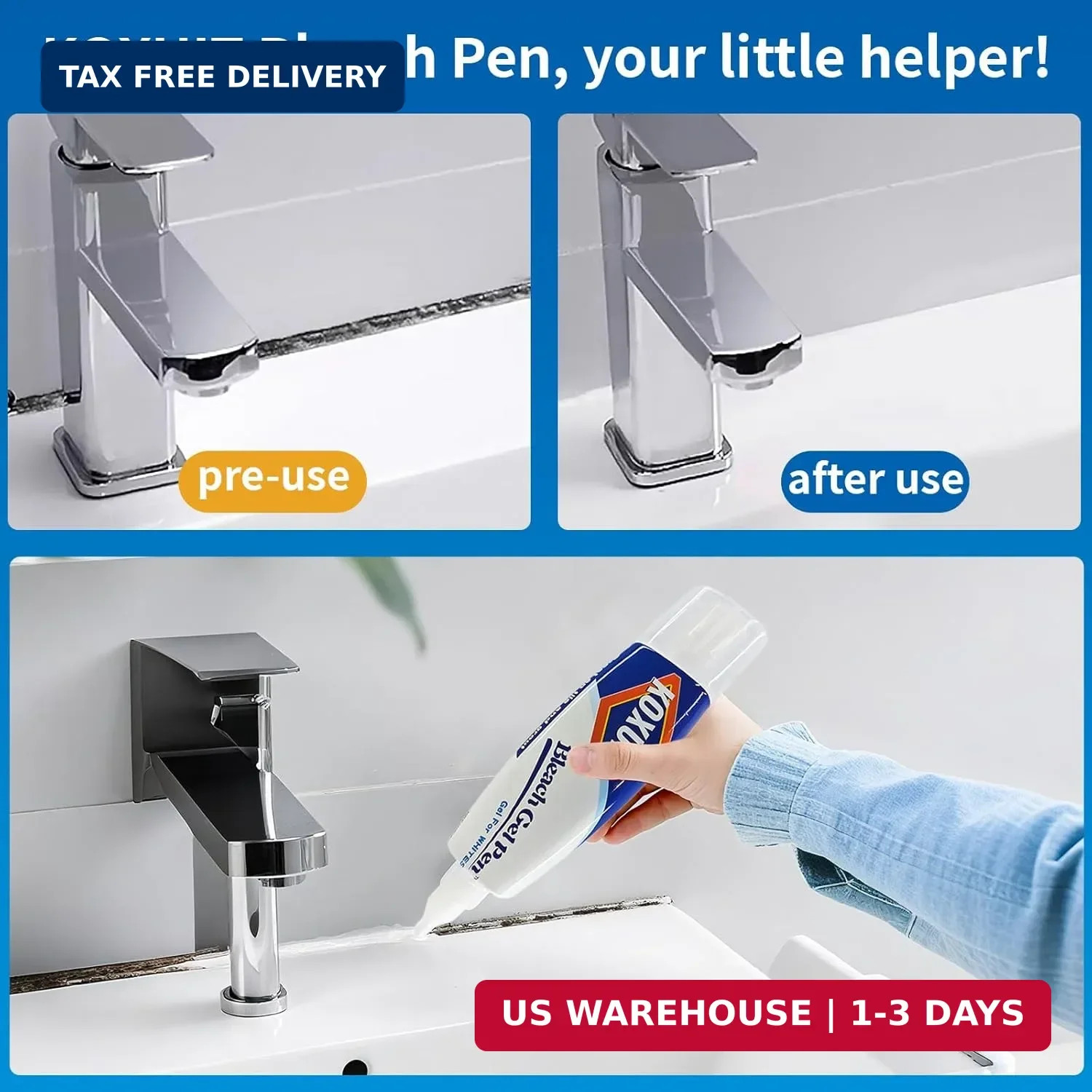 Portable Dual-Tip Bleach Pen for White Clothes & Grout – Travel-Ready 2-in-1 Gel