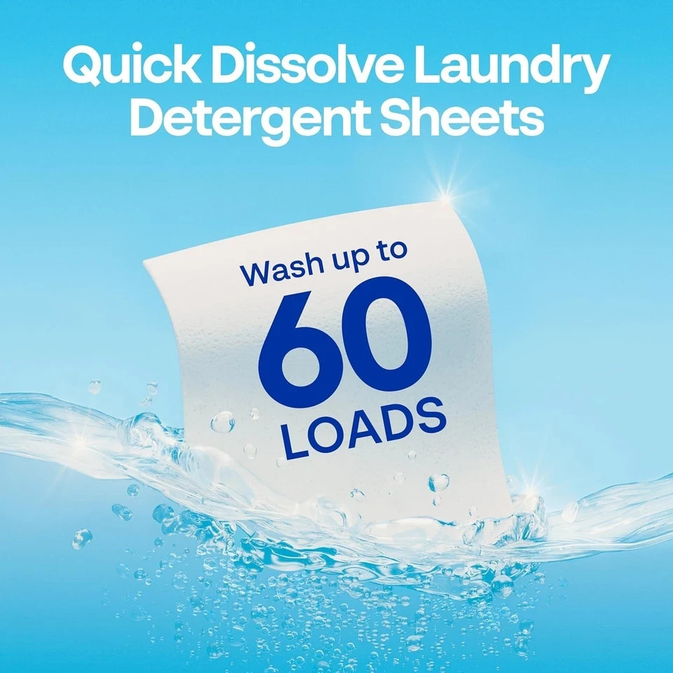 Earth Breeze Laundry Detergent Sheets Fresh Scent 30 Ct 60 Loads Travel Eco