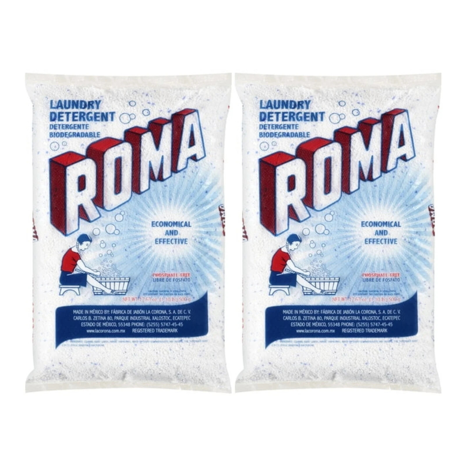 Pack of 2,3,4,5,6 Roma Powder Laundry Detergent, 17.63oz (500g) Phosphate FREE