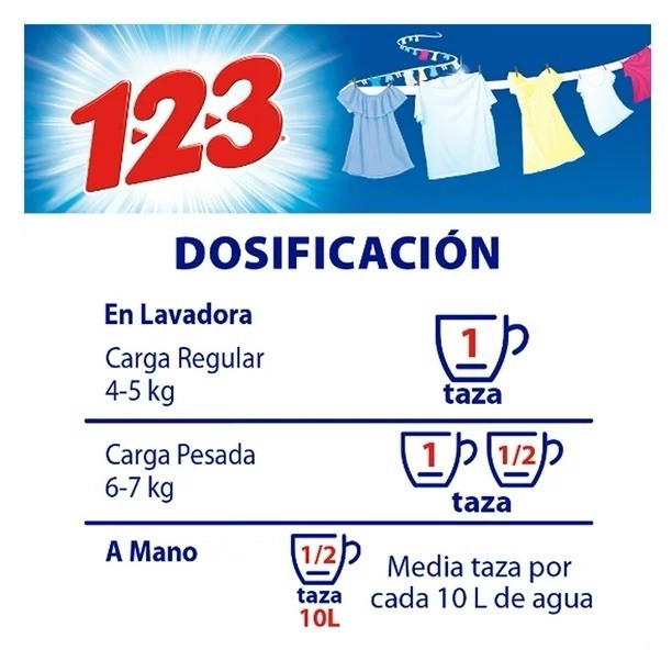 3X Detergente 123 Fresca Blancura 🇲🇽 Powder Laundry Detergent, 1.2Kg, 3 Pack