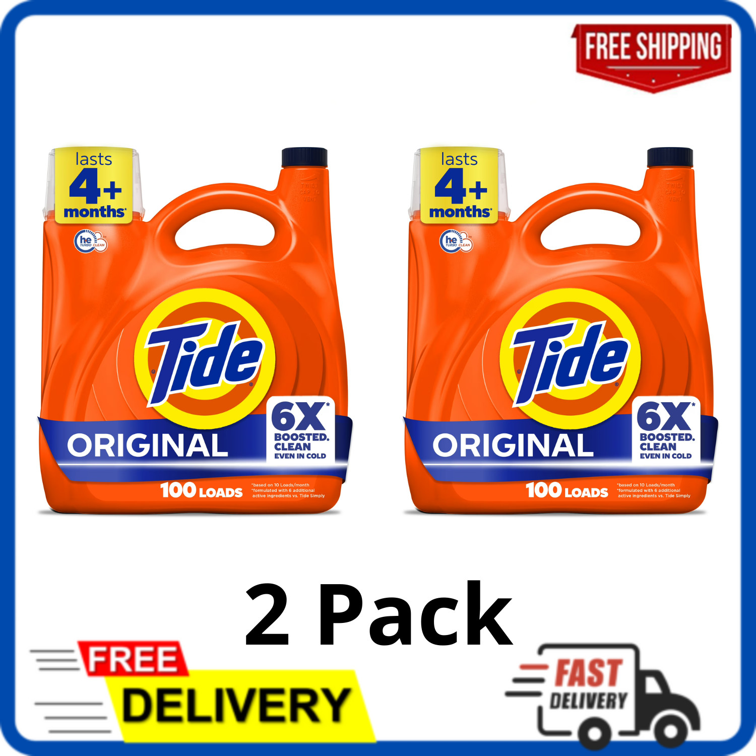 (2 Pack) Tide Original HE Laundry Detergent 100 Loads 125 -fl oz