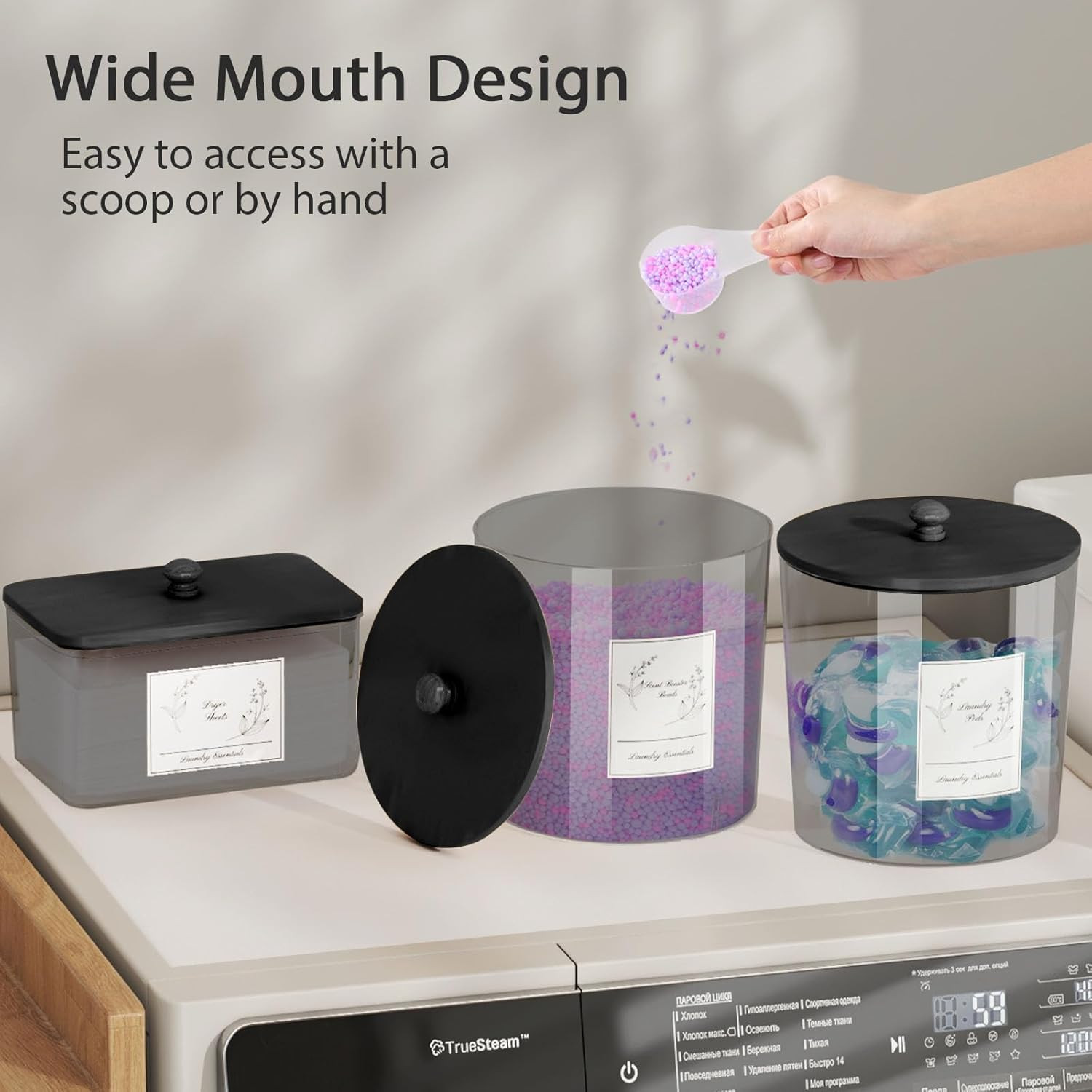 3 Pack Laundry Powder Container & Dryer Sheet Holder, Plastic Laundry Room Or…