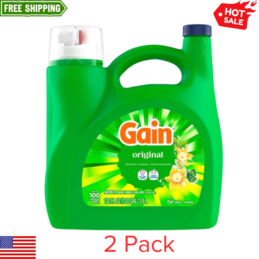 (2 Pack) Gain Original Original HE Laundry Detergent 100 Loads 132 -fl oz