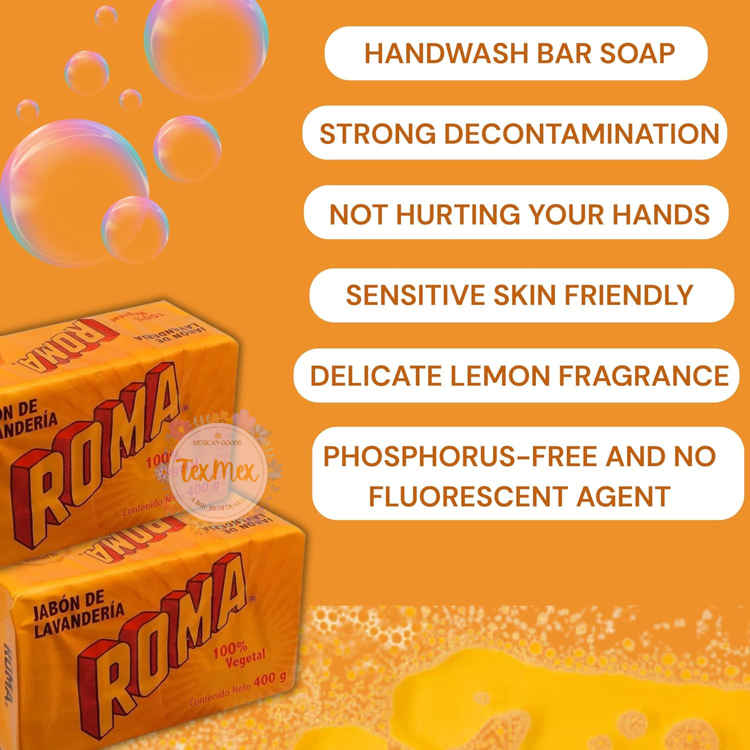 6 Pack ROMA Laundry Soap Bar – Stain Remover & Fabric Care (100% Mexican)