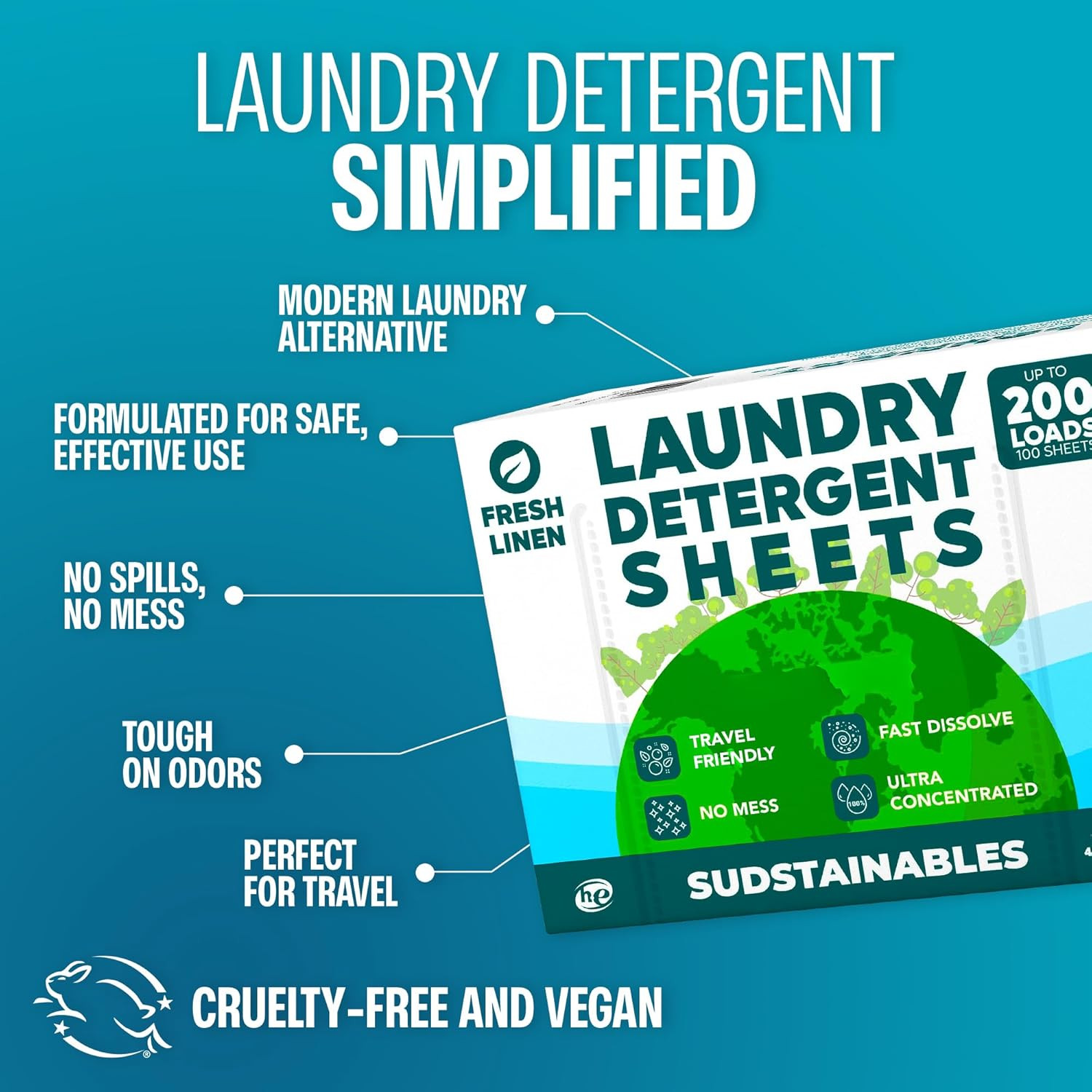 Laundry Detergent Sheets 200 Loads – Dissolvable Laundry Sheet for Washing Machi