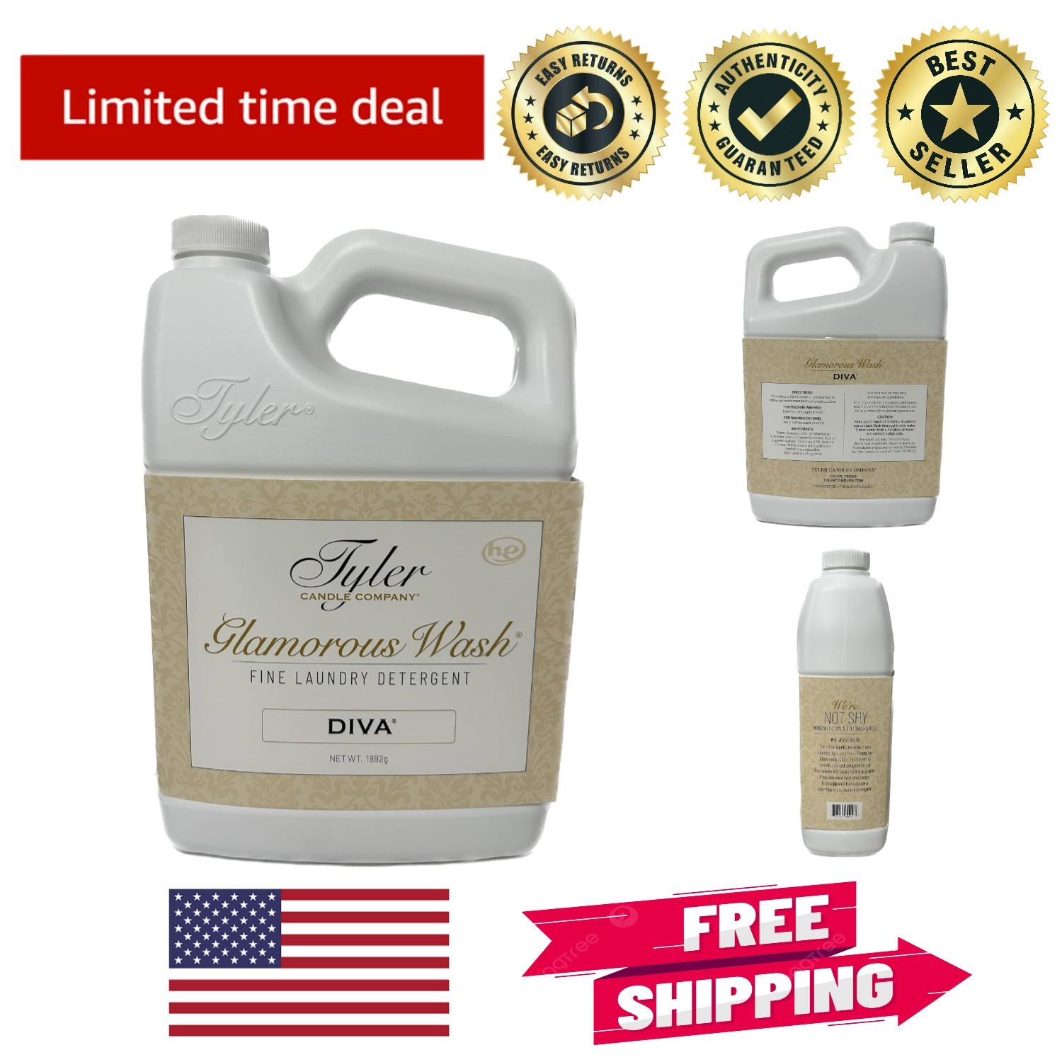 Tyler Glam Wash Laundry Detergent, Diva Scent – 64 Fl Oz Chemical-Free Care