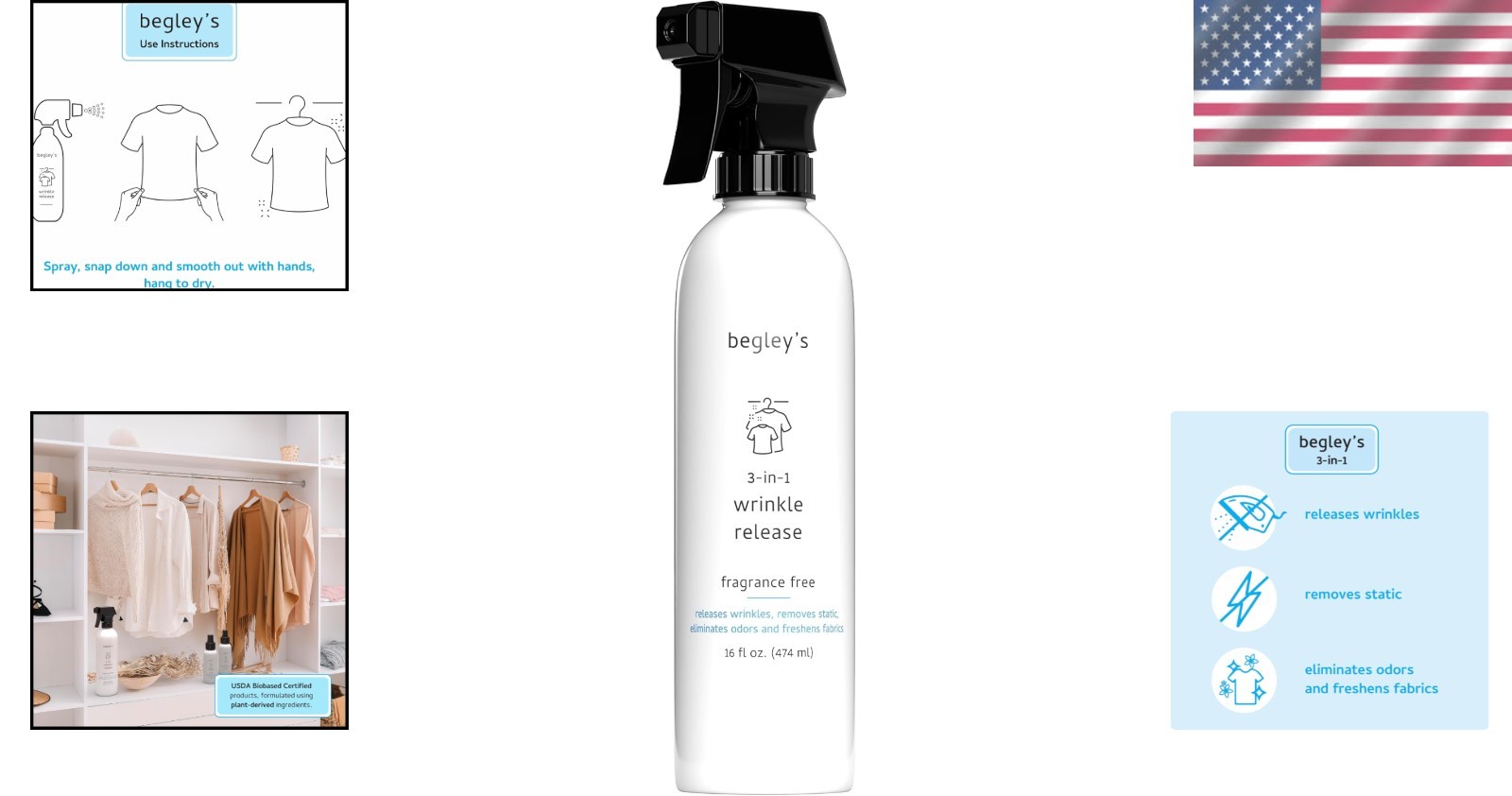 16oz Quick Fix Wrinkle Remover – Biobased Fabric Freshener, Safe for Families