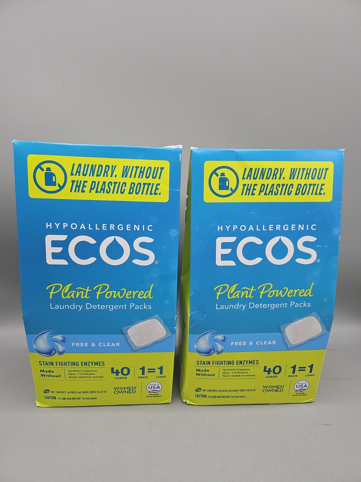 -2- ECOS Laundry Detergent Packs with Enzymes Free & Clear 40/Pack Total 80 Load