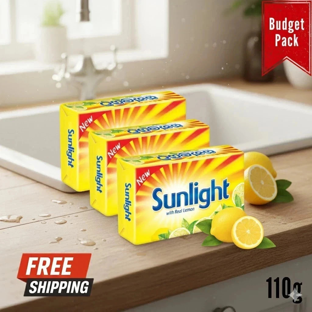 SUNLIGHT Laundry Bar Soap Fresh Lemon Scent 110g x 3 | Budget Pack