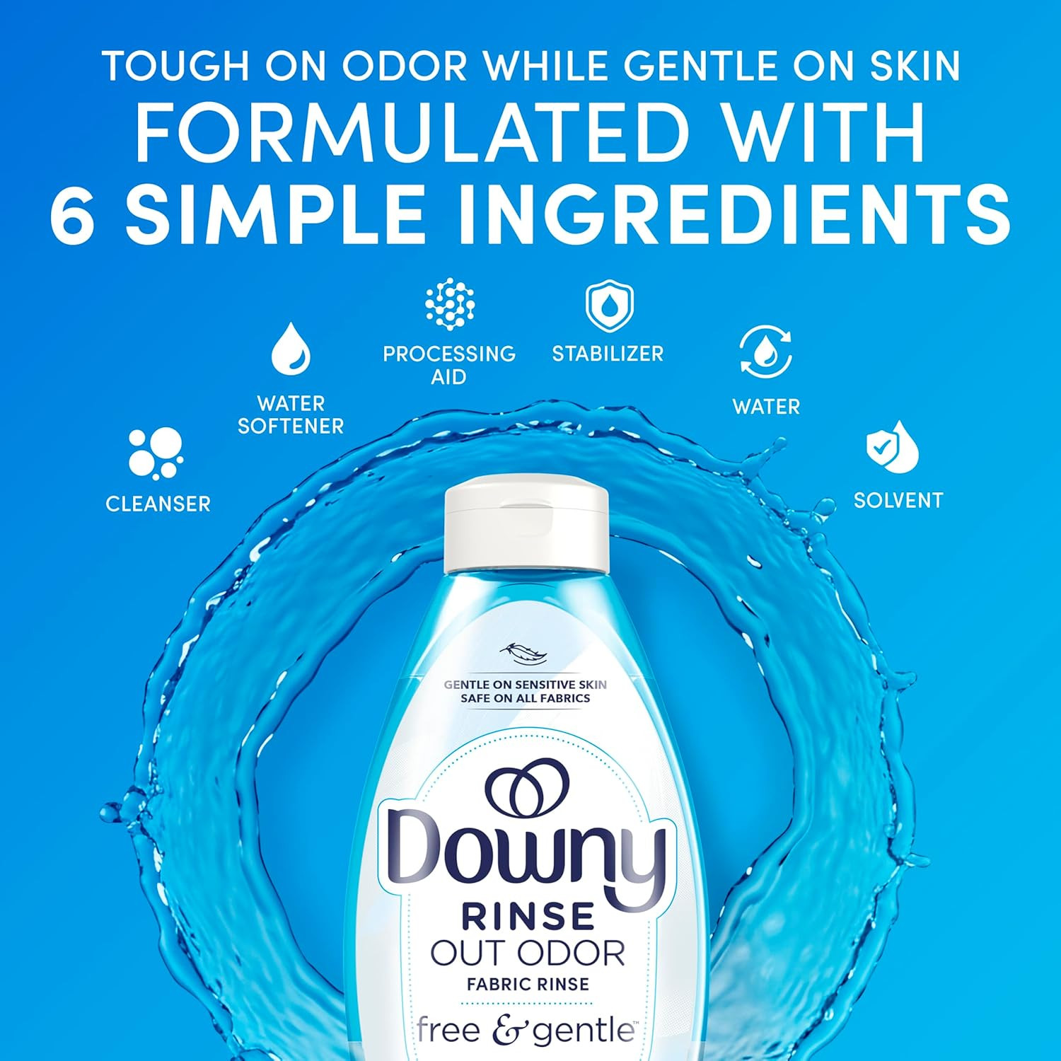 Free & Gentle Rinse Laundry Odor Remover, Scent Free, 48 FL OZ, Gentle on Skin,