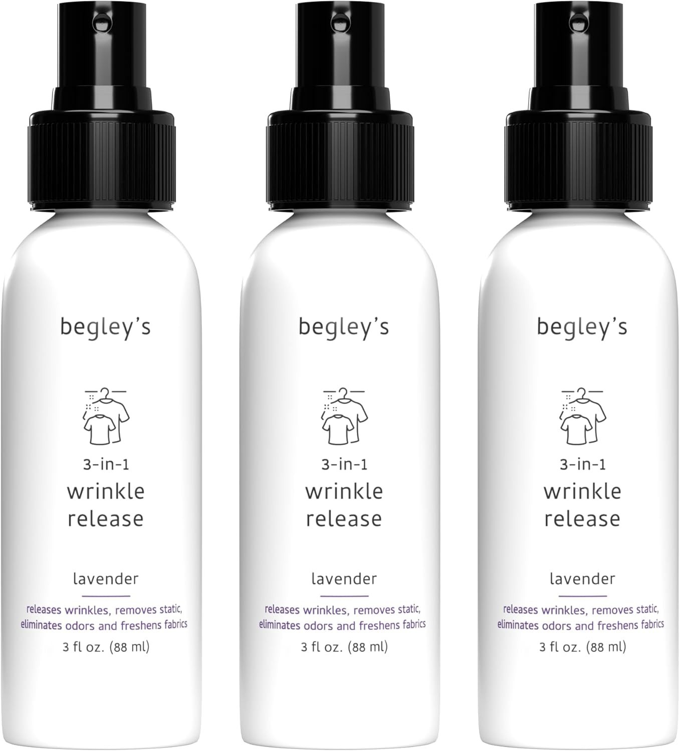Travel-Size Lavender Fabric Refresher – No-Iron Wrinkle Release Spray, 3 Pack